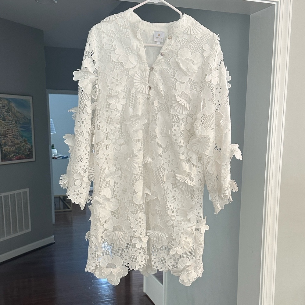 White 3D Floral Lace Mini Dress - Unbranded
